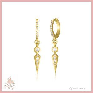 Sterling Silver CZ Spike Charm Hoop Earrings Dainty Geometric Huggie